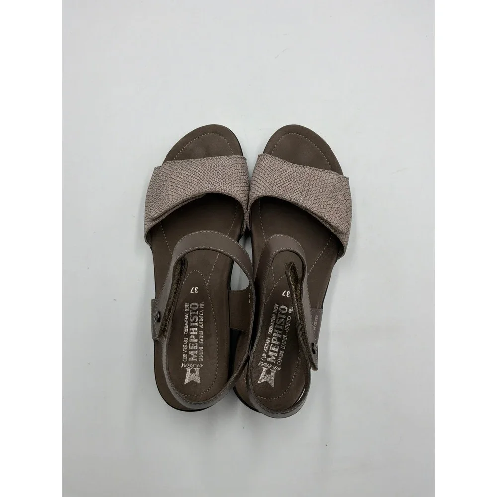 Mephisto Wedge‎ Sandals Womens 37 Brown Snake Print Leather Comfort Strap